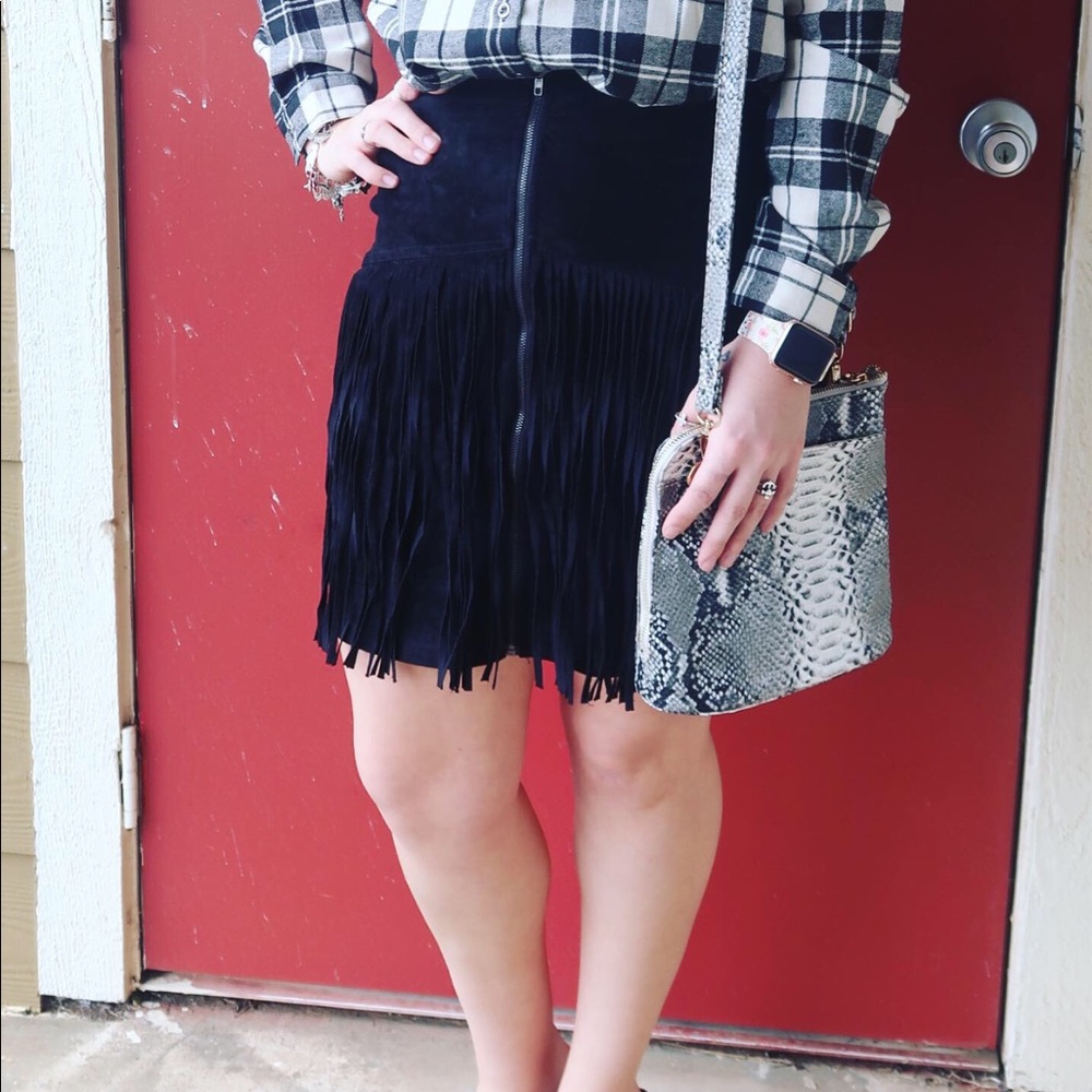 Faux Suede Fringe Skirt